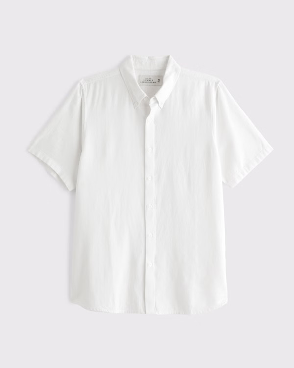 Short-Sleeve Summer Linen-Blend Button-Up Shirt | Abercrombie & Fitch (US)