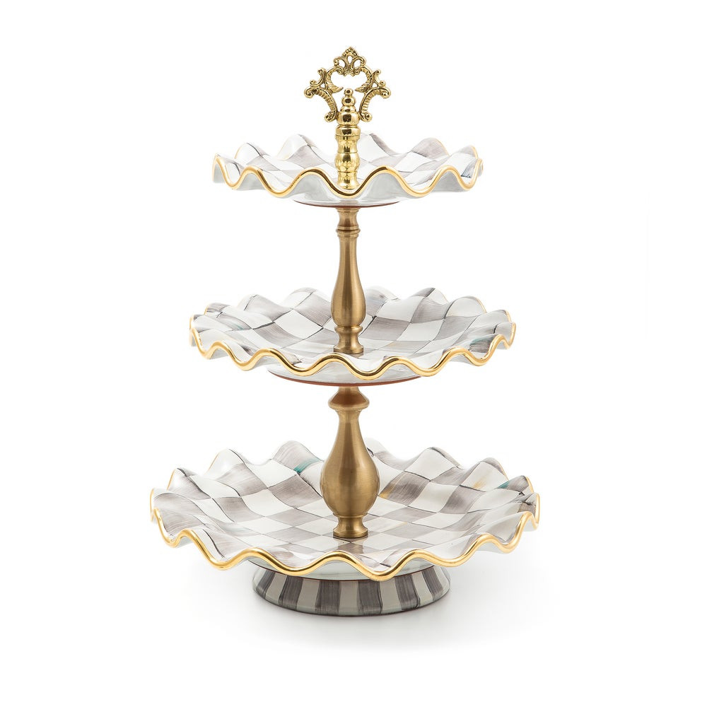 Sterling Check Ceramic Three Tier Sweet Stand | MacKenzie-Childs