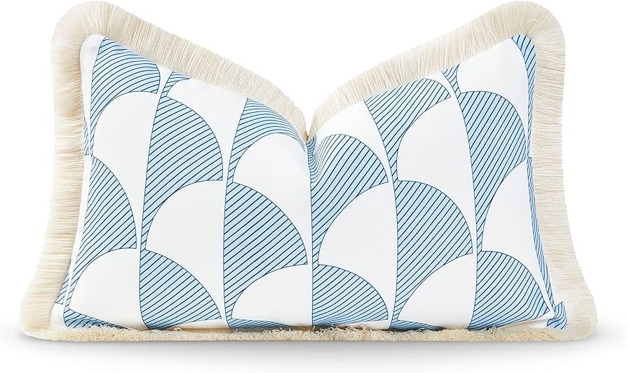 Hofdeco Premium Coastal Hampton Style Patio Indoor Outdoor Lumbar Pillow Cover Only, 12"x20" Wate... | Amazon (US)