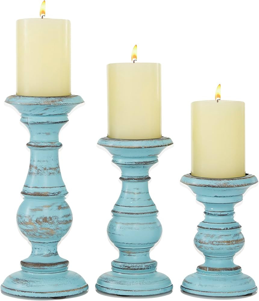 Deco 79 Coastal Wood Candle Holder, Pillar Candle Holders Decorative Candlestick Holder for Home ... | Amazon (US)
