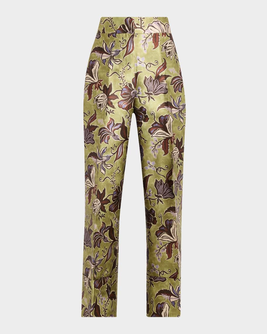 Citron Floral Satin Cropped Pants | Neiman Marcus
