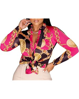 Buchona Blouses for Women Long Sleeve Floral Print Blouses & Button-Down Shirts Loose Collar Sexy... | Amazon (US)