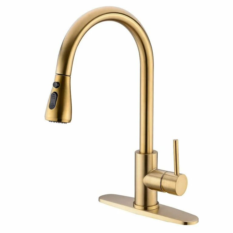 CES Brushed Gold Kitchen Faucet with Pull Down Sprayer, Single Handle Gold Kitchen Sink Faucet St... | Walmart (US)