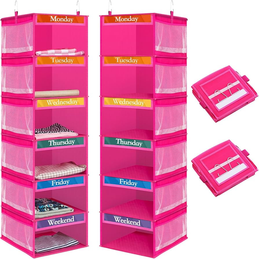 Amylove 2 Pack 6 Shelf Weekly Clothes Organizer for Kids with Side Pocket, 47 Inch Days of The We... | Amazon (US)