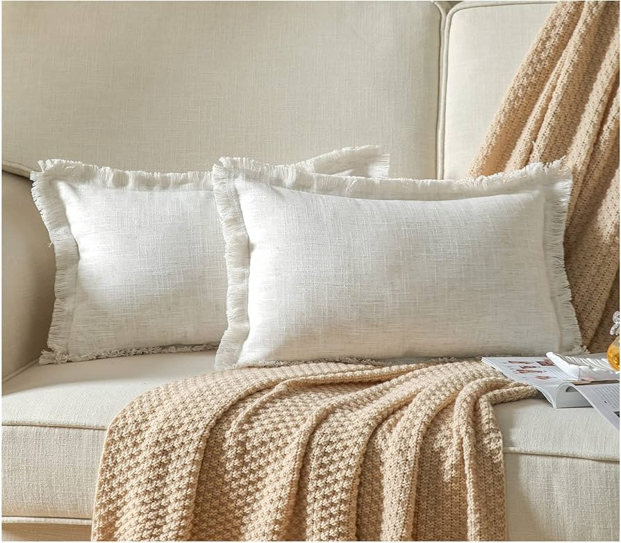 Throw Pillow Covers 12x20 for Boho Bed Couch, 2 Pack Elegant Home Decorative Off White with Tasse... | Amazon (US)