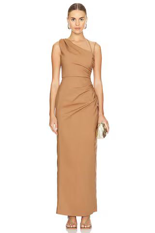 Shona Joy Lani Asymmetrical Gathered Maxi Dress in Cinnamon from Revolve.com | Revolve Clothing (Global)