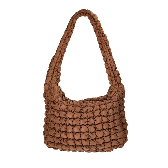No Boundaries Women's Oversized Quilted Hobo Bag, Chocolate | Walmart (US)
