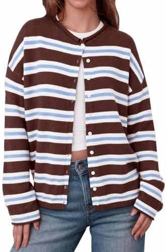 Saodimallsu Womens Button Up Cardigan Sweaters Long Sleeve Crew Neck Fall Soft Lightweight Knit L... | Amazon (US)