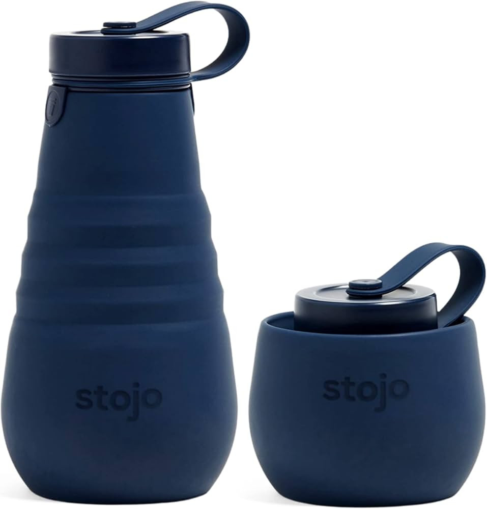 STOJO Collapsible Water Bottle – Denim Blue, 20oz / 592ml - Leak-Proof Reusable Silicone Travel... | Amazon (US)