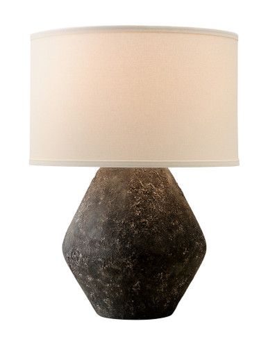 Artifact Table Lamp, 1-Light, Gray, Lava, Off-White Hardback Linen Shade, 23"H (PTL1006 Q95E) | Lighting Reimagined