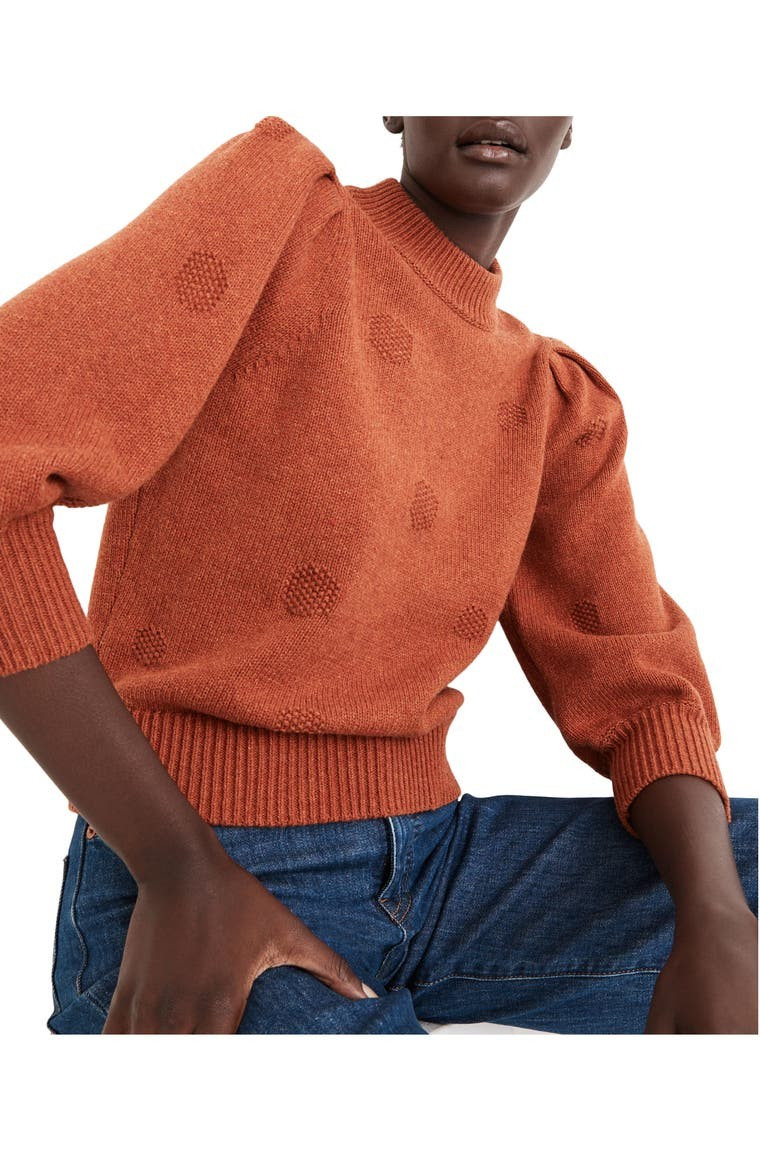 Eaton Dotted Puff Sleeve Cotton & Merino Yarn Pullover Sweater | Nordstrom