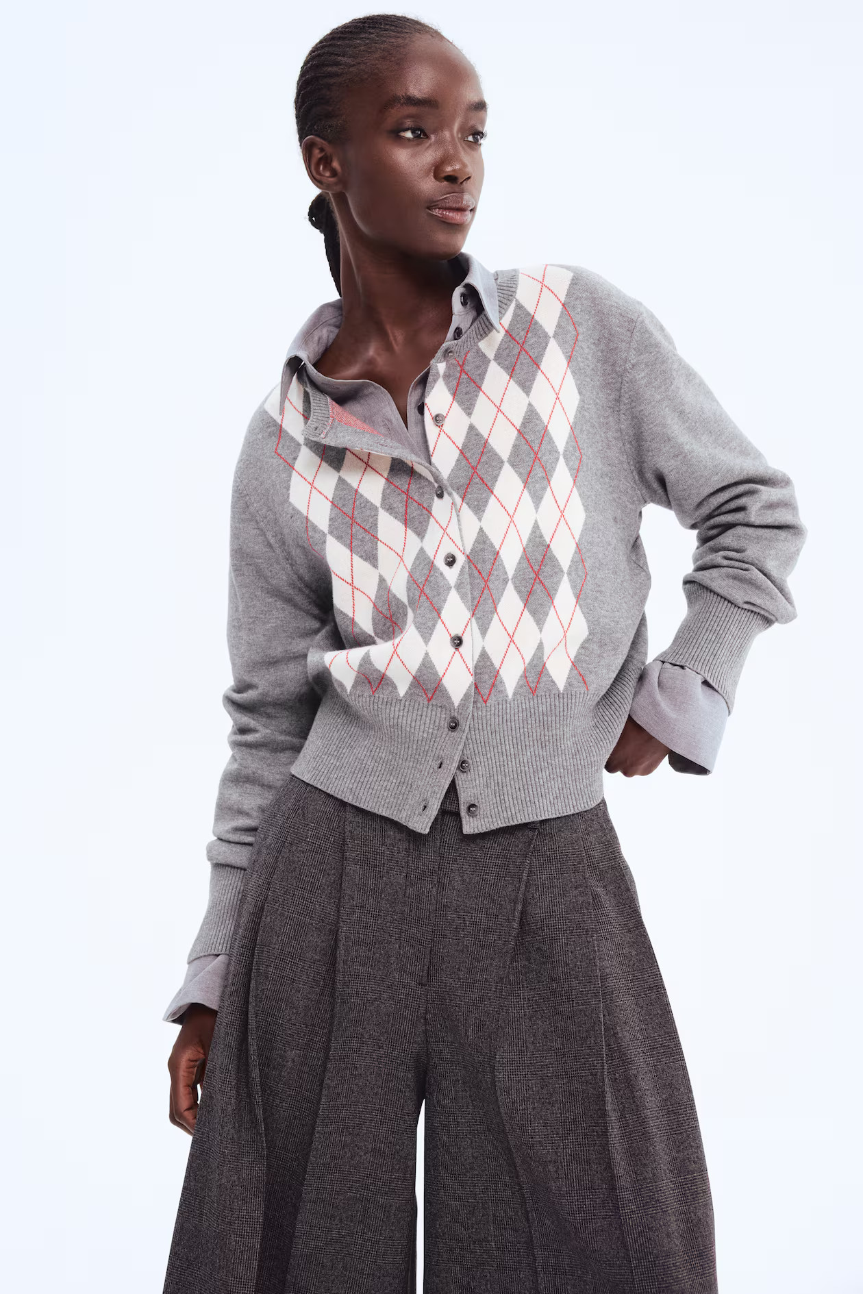 Jacquard-Knit Cardigan - Gray/argyle pattern - Ladies | H&M US | H&M (US + CA)