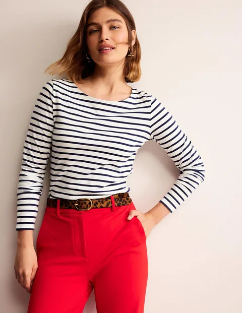 Ella Long Sleeve Breton - Ivory, Navy | Boden (UK & IE)
