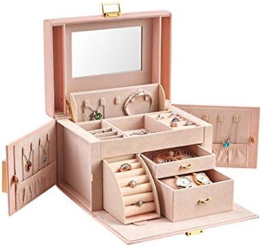 RIRO Jewelry Box for Women, Faux Leather Jewelry Organizer Box with 2 Drawers, Lockable Jewelry S... | Amazon (US)