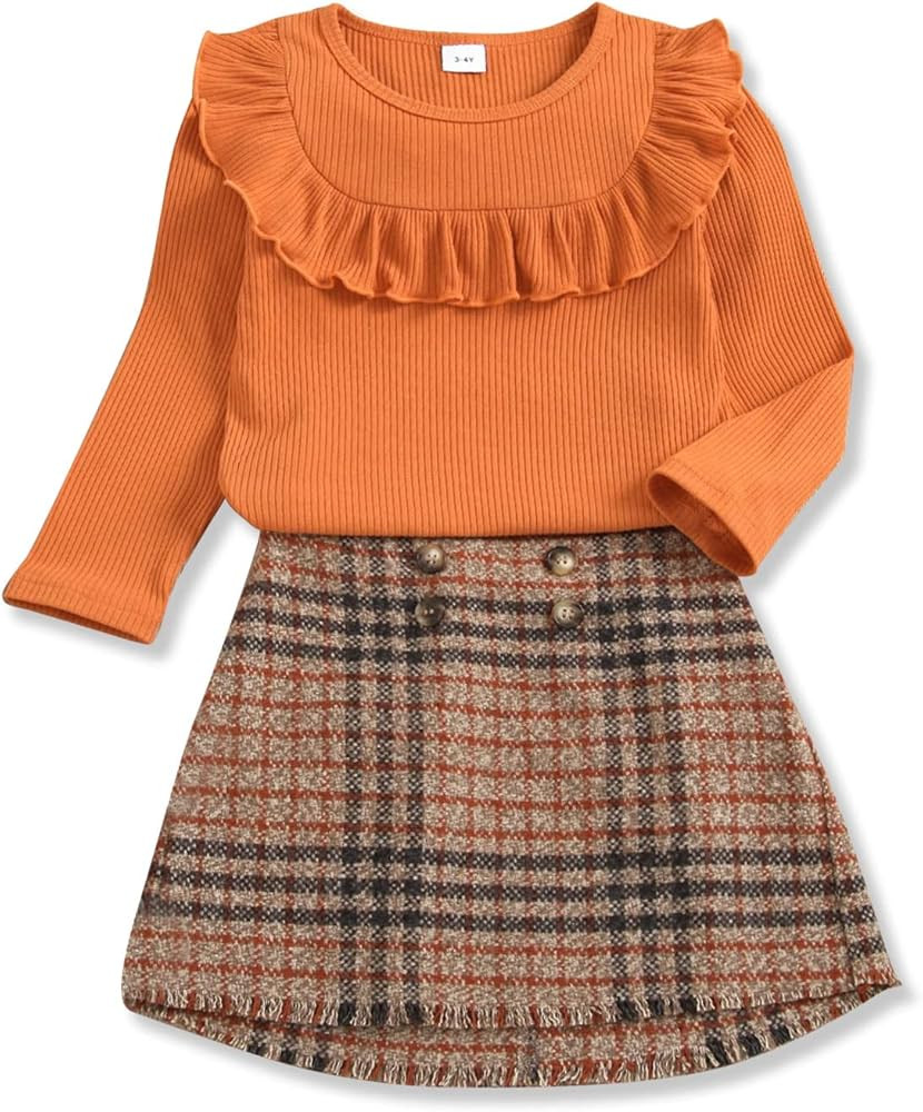 PATPAT Toddler Girl Fall Clothes 2Pcs Pleated Skirt Sets Baby Fashion Winter Outfit Sweet Cute Dr... | Amazon (US)