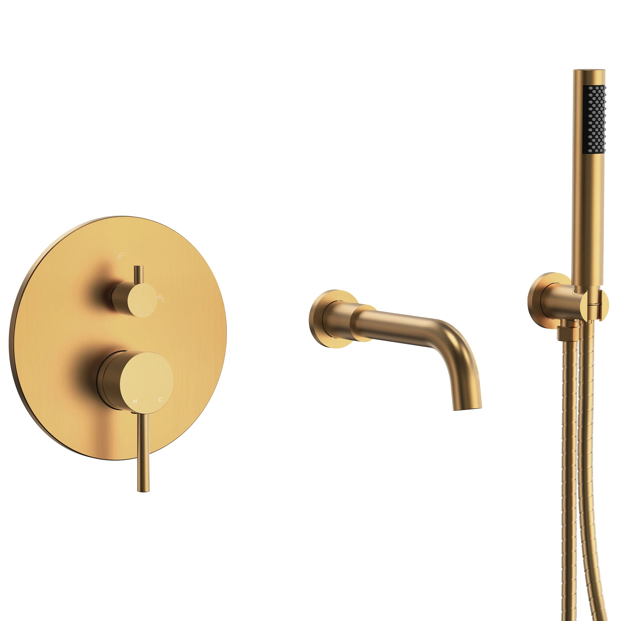 Tub Faucet with Rough-in Valve,Wall Mounted Tub Spout with Handheld Shower SFS-1137-GD | Wayfair North America