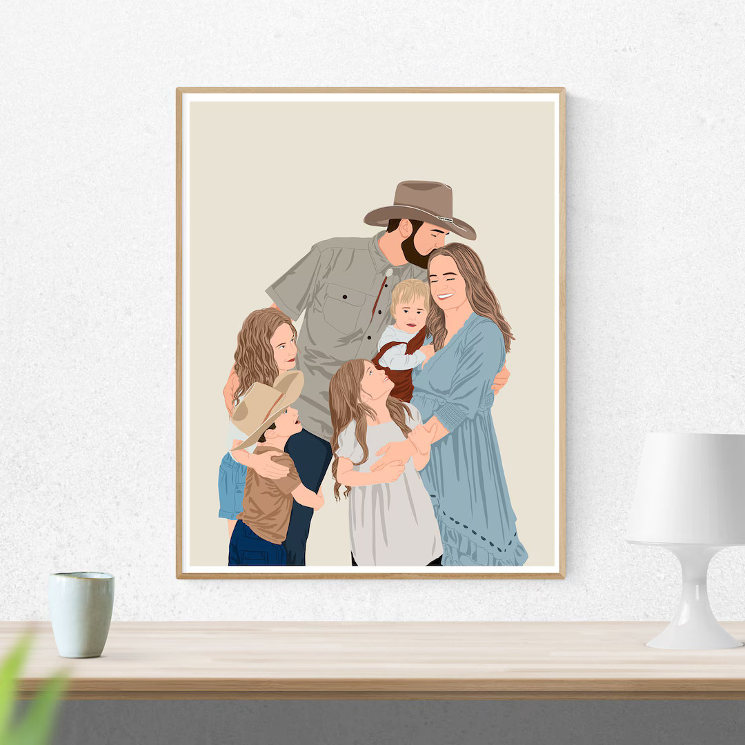 Custom Family Portrait, Cartoon Portrait, Gift for Christmas, Faceless Portrait Print, Family Ill... | Etsy (US)