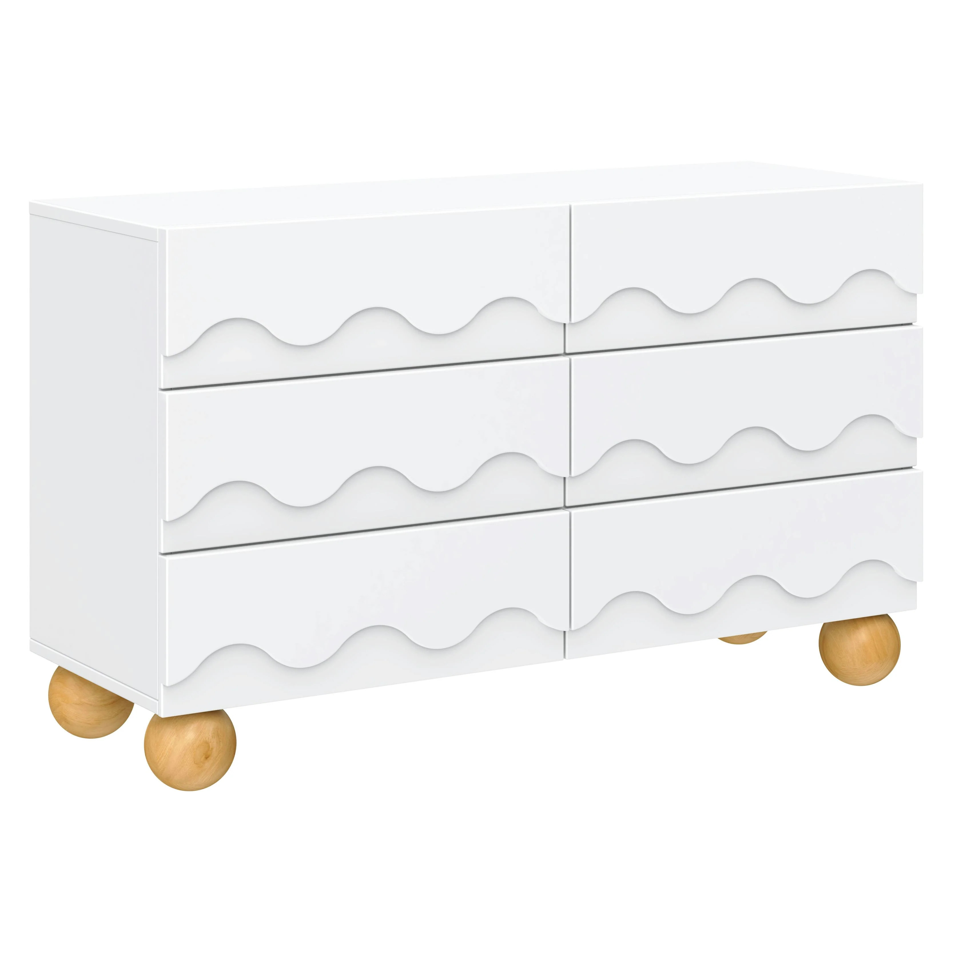 Lido Wave 6-Drawer Wide Assembled Dresser (56") in White/Honey | Maisonette