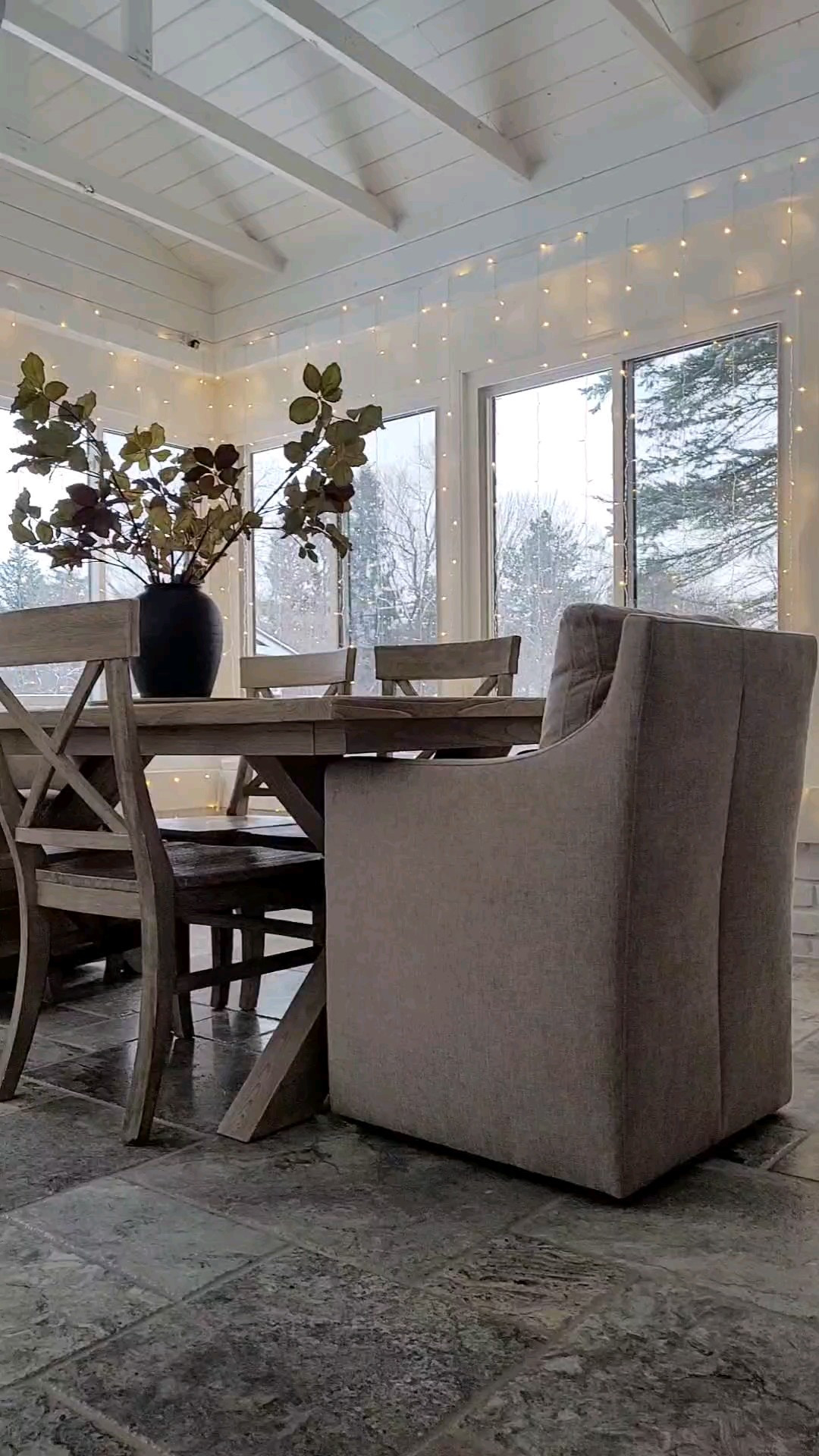 Amazon dining room finds - upholstered dining chair designer look for less and string lights! Perfect winter dining room decor with tall stems centerpiece and a timeless wood dining table. Tile floors, Amazon finds,  dining decor

#LTKWatchNow #LTKHome #LTKStyleTip