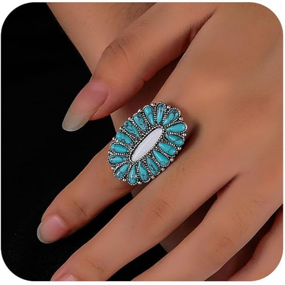 Turquoise Western Rings for Women Adjustable Country Rings Vintage Turquoise Open Ring Western Co... | Amazon (US)