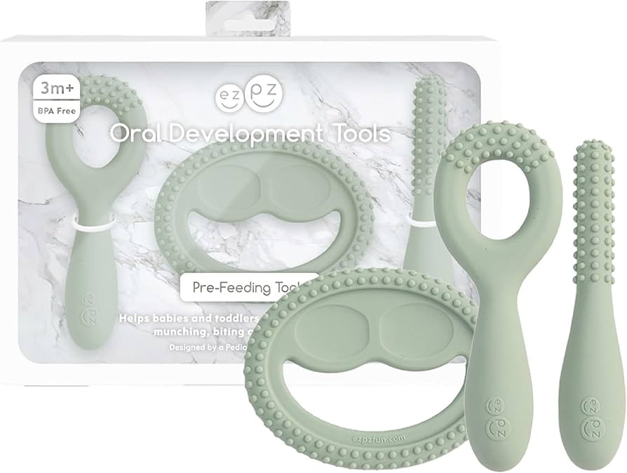 ezpz Oral Development Tools - 3 Months+ (3 Pack in Sage) - Non-Slip Loop, Smile and Stick, 100% S... | Amazon (US)