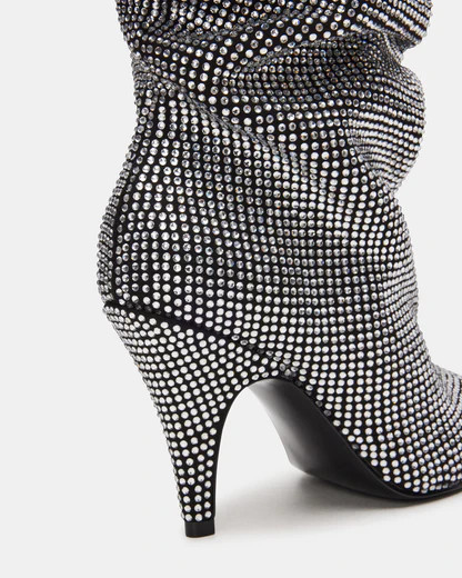BELLAMIE Black Rhinestones Knee-High Pointed Toe Boot | Women's Boots | Steve Madden (US)