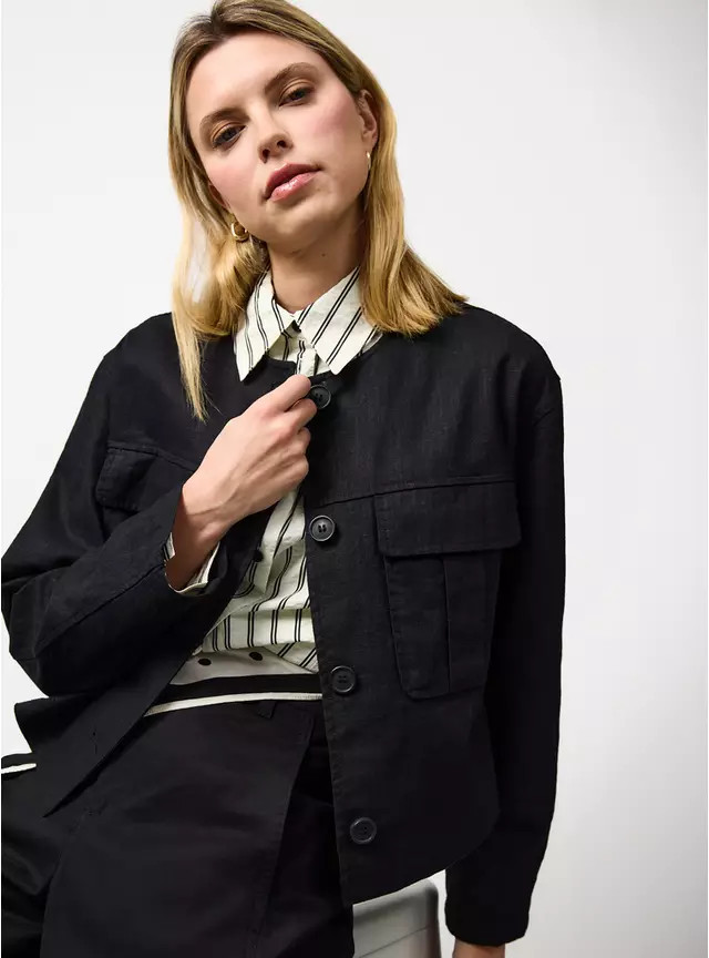 Black Cropped Linen Shacket 20 | Tu Clothing