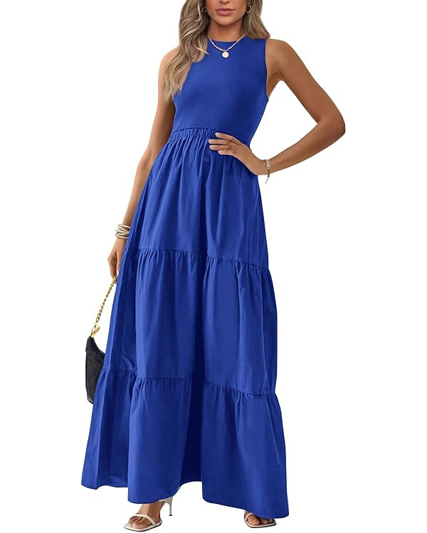 BTFBM Women Sleeveless Summer Dresses Wedding Guest Maxi Dresses Ribbed Knit Tops and Polyester S... | Amazon (US)