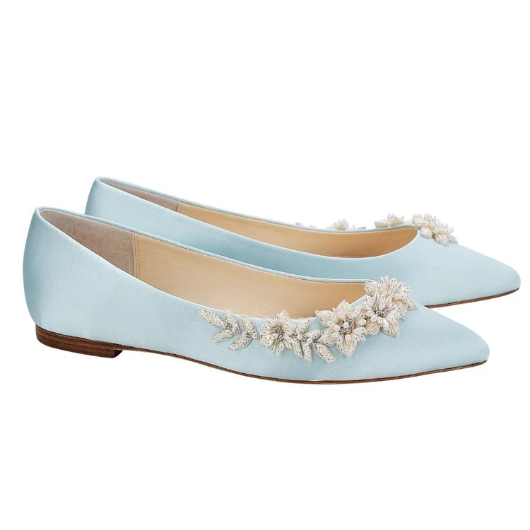 Blue Wedding Flats with 3D Floral Pearl Embellishment | Bella Belle Shoes