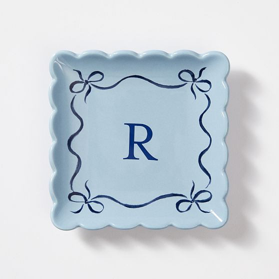 Bow Ceramic Catchall, Small Square, Light Blue-Navy | Mark and Graham