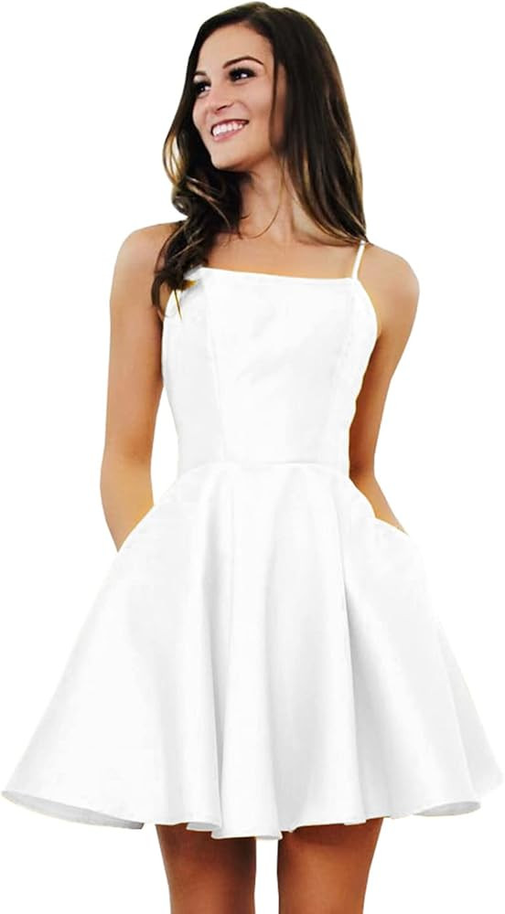 Sukleet Women's Short Homecoming Dresses with Pockets Backless Satin Prom Dress for Teens 2024 | Amazon (US)
