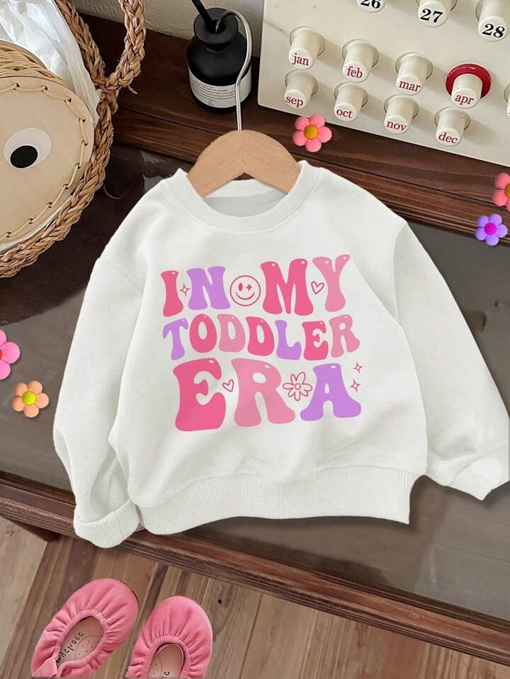 SHEIN Baby Girl Casual Simple Cartoon Letter Printed Long Sleeve Round Neck Sweatshirt, Suitable ... | SHEIN