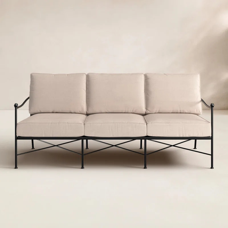 Lucier 76.14'' Wide Straight Iron Patio Sofa with Sunbrella® Cushions | Wayfair North America