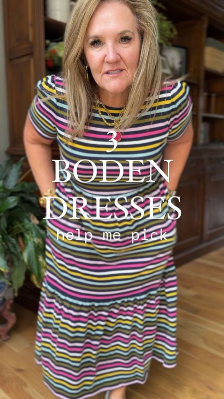 3 Boden dresses. Each spring a treat treat myself to a new Boden dress or blouse. These are the final 3 I’m choosing from. I do have a couple other pieces I’ll be posting in LTK separately, but I need to decide on these dresses! 

Striped t-shirt dress size 12 petite
Maxi cotton poplin dress size 12 reg
Stripe knit shirt dress size 14 

Boden spring summer dresses travel dress 

#LTKover40 #LTKtravel #LTKmidsize
