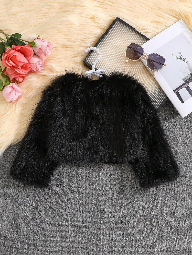 Elladie Kids Girls Fashionable Faux Fur Vest Jacket, Elegant Casual Outerwear For Autumn/Winter | SHEIN