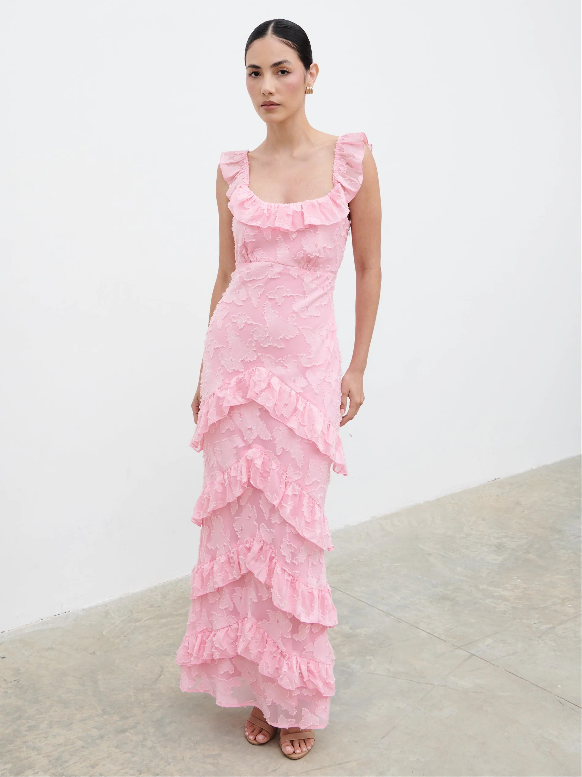 Novie Ruffle Maxi Dress - Posie Pink | Pretty Lavish (UK)