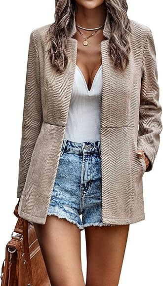CCTOO Women's Coat Casual Open Front Blazer Long Sleeve Stand Collar Solid Trench Business Work O... | Amazon (US)