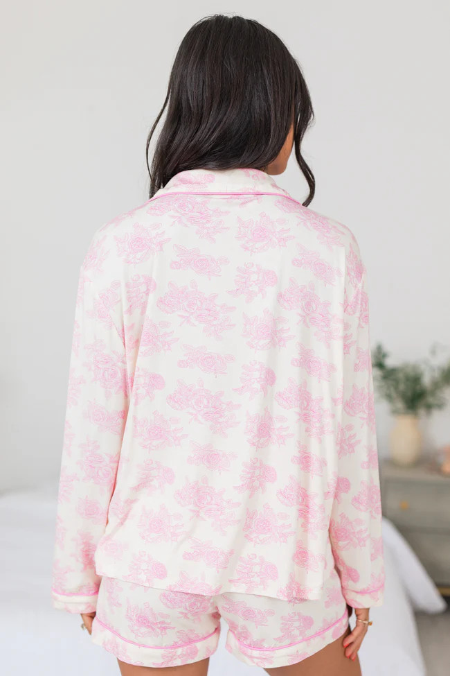 Under The Stars In Floral Fantasy Long Sleeve Bamboo Pajama Top | Pink Lily
