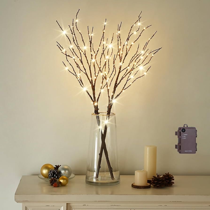 Lighted Branches for Vases, 2PCS Branch Lights, 32IN Birch Tree Branches, Fake Willow Branches, A... | Amazon (US)