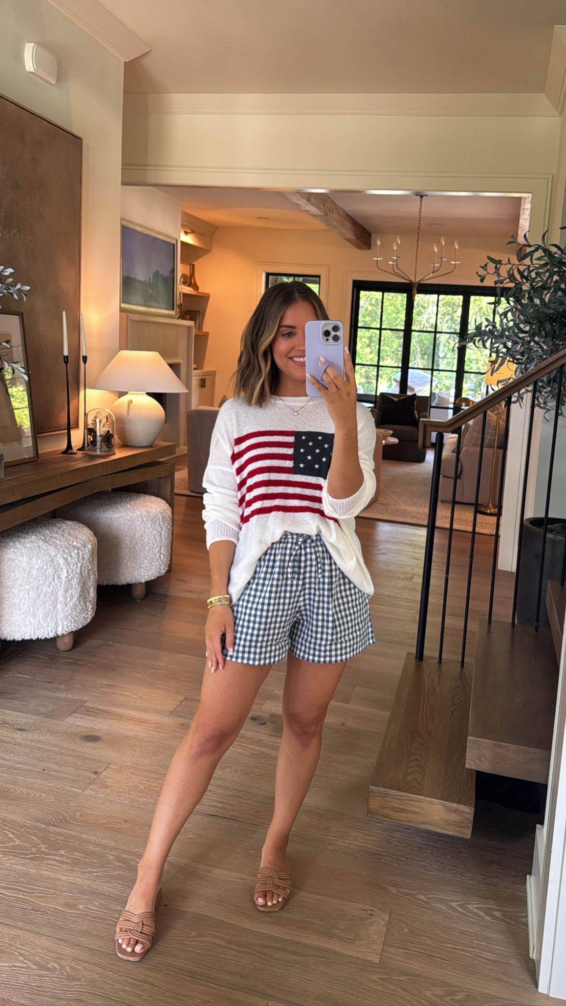 Last minute patriotic outfit idea for Memorial Day weekend ahead! Wearing a small in these gingham shorts- come in a few colors, including red! My flag pullover is a few years old, but linking similar with fast shipping from Amazon! I also love this outfit for just a general summer look, Fourth of July, etc!