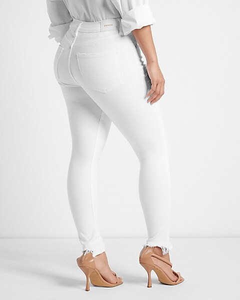 Mid Rise White Distressed Hem Skinny Jeans | Express