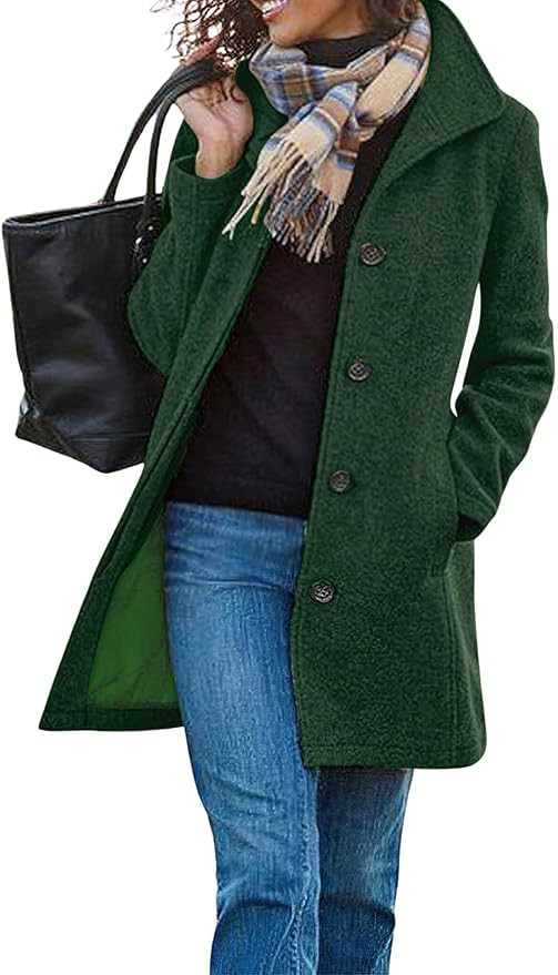 CHARTOU Women's Casual Thicken Wool Blend Stand Collar Single Breasted Pea Coat | Amazon (US)