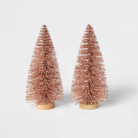 2pk Glitter Bottle Brush Christmas Tree Set Decorative Figurine Blush - Wondershop™ | Target