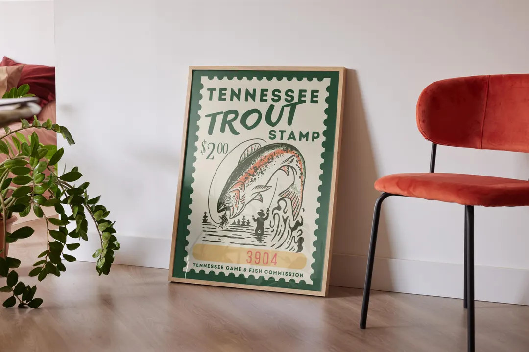 Trout Fish Vintage Poster Art Retro Fishing Print Cabin Wall Decor Outdoor Sports Fisherman Illus... | Etsy (US)