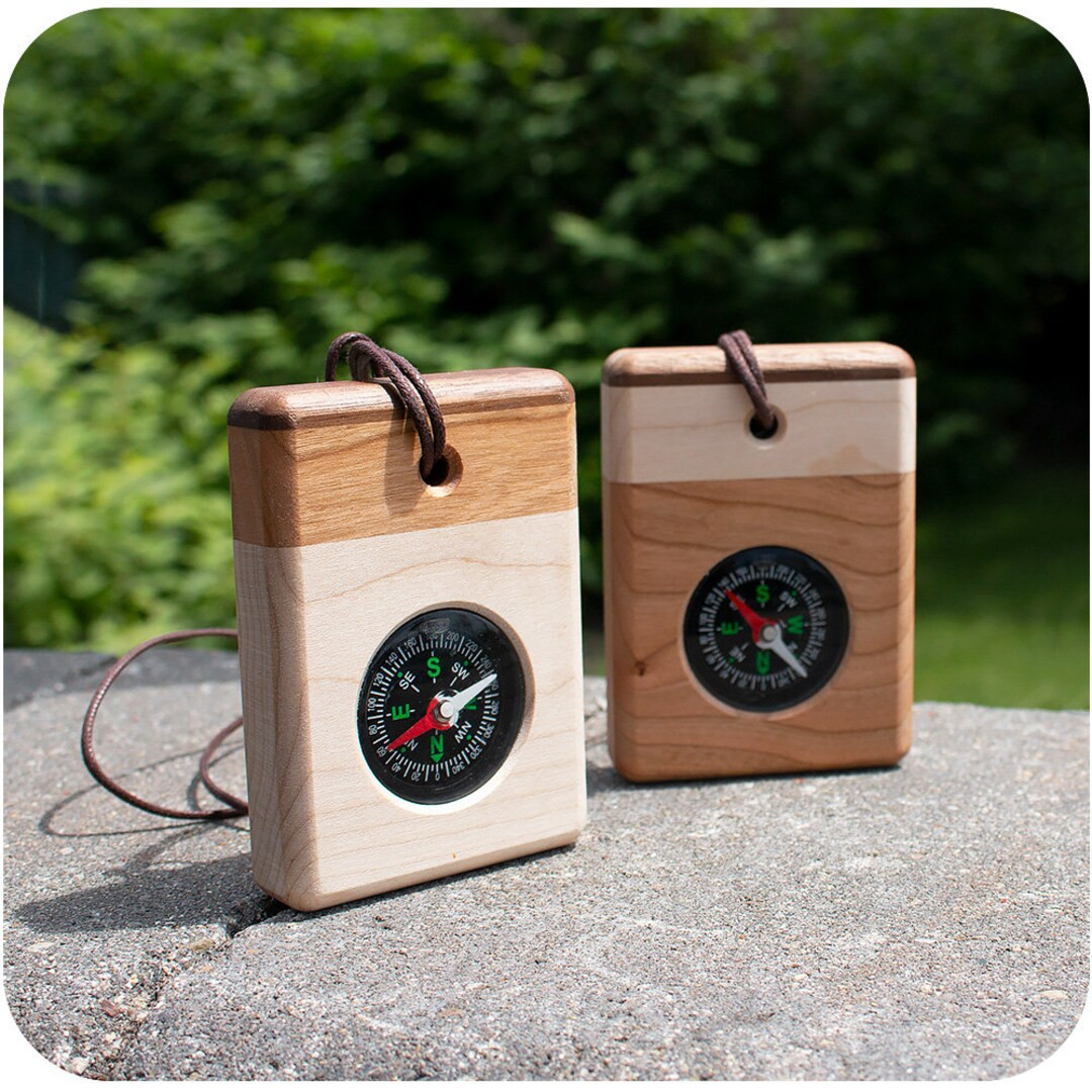 Directional Wood Pocket Compass Fluid Filled on Strap (Maple or Cherry Bottom) | Etsy (US)