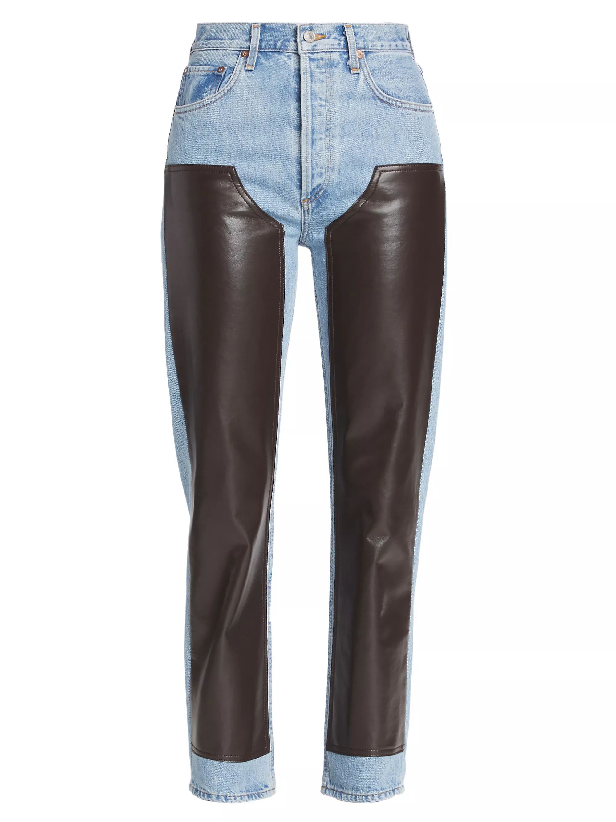 Ryder High-Rise Leather-Panel Jeans | Saks Fifth Avenue