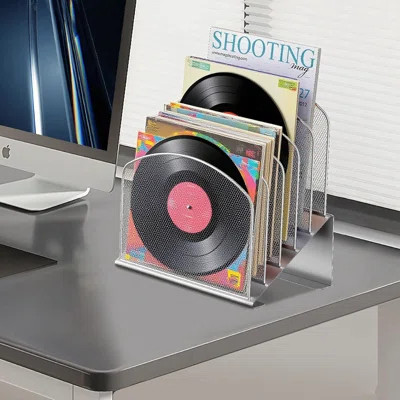 Inclined Vinyl Storage Organizer Rack, 5-Section Vertical File Folder Holder Stand Metal Rack File Sorter for Decorative Rack for Collectors & Vinyl L | Wayfair North America