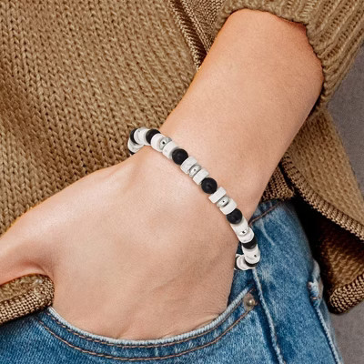 Chisel Stainless Steel Polished 6.60mm White Howlite and Black Onyx Beaded 7.5" Stretch Bracelet | Target