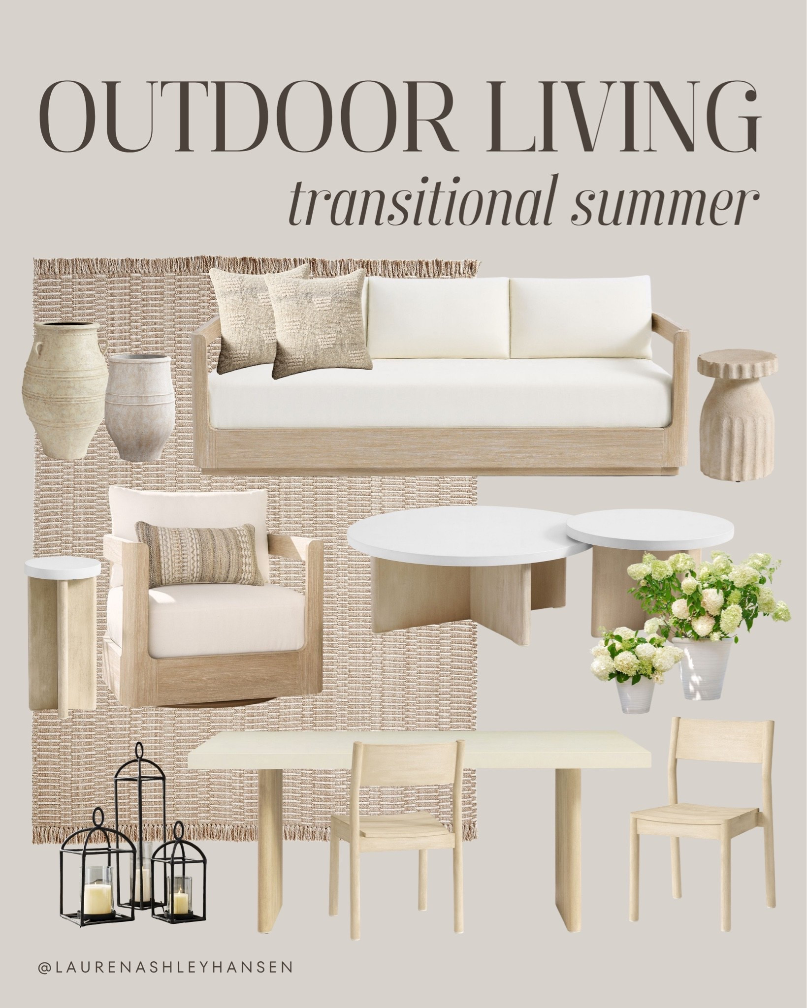 Transitional outdoor living finds and favorites all from Pottery Barn! I love the light wood tones paired with the concrete finishes. Elevated, coastal, and cozy!

#LTKHome #LTKSeasonal
