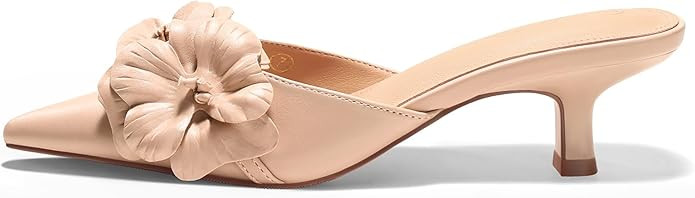 Coutgo Womens Kitten Heels Mules Low Heel Closed Pointed Toe Dressy Shoes Flower Slip On Party Pu... | Amazon (US)